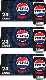 Pepsi Max No Sugar Cola Cans 24 x 330ml (Pack of 3)
