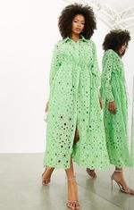 ASOS EDITION Womens Asos Broderie Drawstring Long Sleeve Midi Shirt Dress In Bri