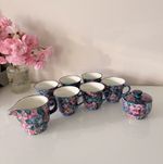 Unique Hand Painted Set 6 Tea Coffee Cups Milk Jug Sugar Bowl Floral Studio