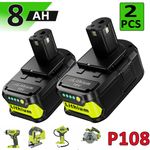 2X 18V 8.0Ah Lithium Battery For Ry obi P108 ONE+ Plus RB18L50 RB18L20 P106 P109