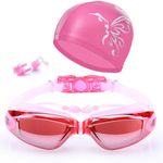 Anti-Fog Swimming Goggles with Nose Clip Ear Plugs Swim Cap for Adult Men Women