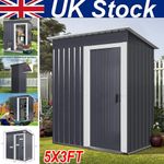 5 x 3ft Garden Shed Galvanised Metal Shed Outdoor Storage Tool Small House Grey