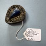 Vintage Lapis Lazuli Trinket Box Filigree Metal Pill Box Middle Eastern Style