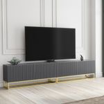 TV Unit I 200cm Wide Cabinet I Grey Fluted Doors I Gold Base I Modern Style