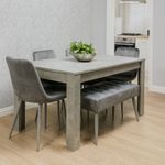Wooden Dining Table Set with 4 Chairs and 1 Grey Bench - Dining Room Furniture