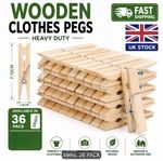 36 Pack Heavy Duty Wooden Clothes Pegs 7.1cm Laundry Clips Indoor Outdoor Use