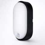 LED PIR Wall & Ceiling Oval Black Bulkhead Outdoor Flush Mounted 10W CCT IP65