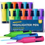 12 Assorted Highlighter Pens Set Fluorescent Bright Colour Markers School Office