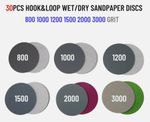 30pcs 3 Inch/75mm Wet Dry Hook And Loop Sanding Discs Mixed 800-3000 Grit