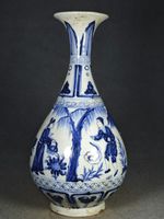 Antique Chinese Ming Dynasty Blue and White Porcelain with Figures - Yuhuchun Va