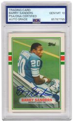 Barry Sanders Signed Lions 1989 Topps RC Football Card #83T - (PSA / Auto 10)
