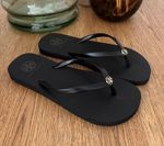 TORY BURCH Flip Flops 6 7 8 9 10 Black Tan White Flat Thin Strap Beach Sandals