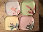 Set Of 4 Yvonne Ellen Bamboo 7” Square Picnic Plates, Jungle Animals, VGC