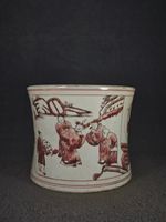 Antique Chinese Red Figural Porcelain Brush Holder, Qing Style
