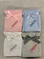 Personalised Baby Girl Boy Unisex Blanket Embroidered Name Grey Pink Blue White