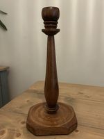 Antique Very Large Heavy Turned Dark Wood Candlestick Hexagonal Base Cottage 