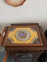 Vintage Brazilian Inlaid Wooden Serving Tray Butterfly Wing Mosaic Art Rio