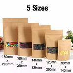 Kraft Paper Stand Up Pouches Zip Lock Resealable Heat Seal Window Bags Eco UK
