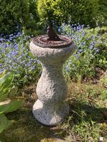 GARDEN CAST IRON BIRD SUNDIAL ON STONE BASE GARDEN ORNAMENT