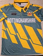 Nottinghamshire Cricket Shirt Mens Green Yellow County Club Jersey