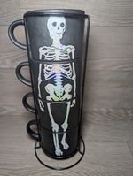 Prima Design Halloween Skeleton Stacking Coffee Mug Set 4pc Ceramic Black Used
