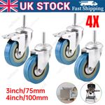 4 x Heavy Duty 75mm 100mm Rubber Swivel Castor Wheels Trolley Furniture Caster
