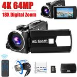 UHD 4K Video Camera Camcorder 64MP w/Fill Light Vlogging Camera for YouTube 32GB