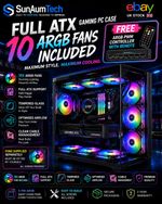 PRO MAX Full ATX Gaming PC Case + 10 ARGB Fans Tempered Glass RGB Black UK Stock