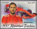 SEBASTIAN VETTEL & FERRARI SF90 Formula One F1 GP Car Stamp (2019 Togo)