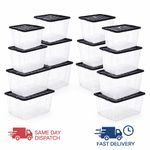 Clear Plastic Storage Boxes with Black Lids Home Kitchen & Office Stackable Box