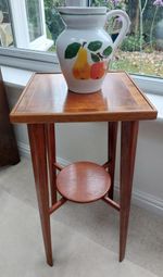 Vintage 2 tier plant stand, mid century square top, inlaid square top