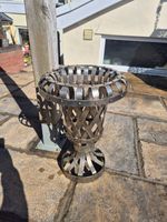 Antique Wrought Iron Lattice Garden Urn Planter Weathered Patina  No Base H15"