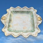 Vintage Hammersley 24k Gold Ivory Green Square Bowl Dish Decorative 9.25” Vgc