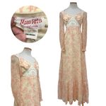 Vintage 1970s Miss Rita Pink Floral Lace Bib Cottagecore Maxi Dress