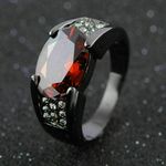2.75 CT Oval Cut Red Garnet Diamond Men's Stylish Ring Black Finish Size N-T