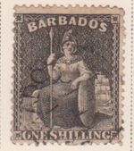(F194-28) 1871 Barbados 1/- black stamp W/M small star (AC) 
