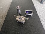 EPNS Silver Plated Condiment Set, Cobalt Blue, Salt / Pepper, Mustard