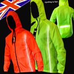 CYCLING JACKET Hi Viz HIGHLY VISIBLE HOODED WINDPROOF WATERPROOF BREATHABLE !!!