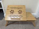 electromax Bamboo Foldable Laptop Desk Bed Table Tray, Built-in 2 USB Fans. New