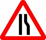  Road narrows on right Road safety sign