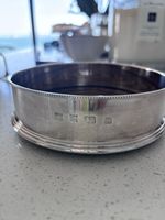 Solid Silver 925 Wine Bottle Holder With Walnut Base