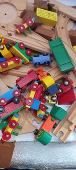 Wooden Railway Train Set Track & Vehicles Trains Large Bundle 100+ Pieces Set