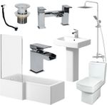 Complete Bathroom Suite L Shaped Bath Close Coupled Toilet Basin Screen Taps Set