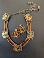 Vintage Matisse Copper Enamel Necklace And Matching Earrings