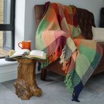 Check Herringbone Multicoloured Cotton Tasselled Throw Blanket for Bed Sofa