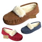 Womens Suede Moccasin Soft Plush Fleece Womens Hard Sole Slippers