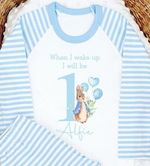 Personalised First Blue Peter Rabbit Birthday Pyjamas (When I wake up I will be)
