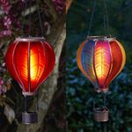 Solar LED Red Or Rainbow Hot Air Balloon Hanging Outdoor Garden Lantern Light