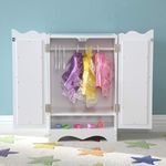 Wooden Dolls Closet for 18-20 Inch Doll Wardrobe Furniture w/ 6 Clothes Hangers