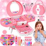 66 Pcs Kids Makeup Sets For Girls with Portable Stand,Make Child-size, Pink 